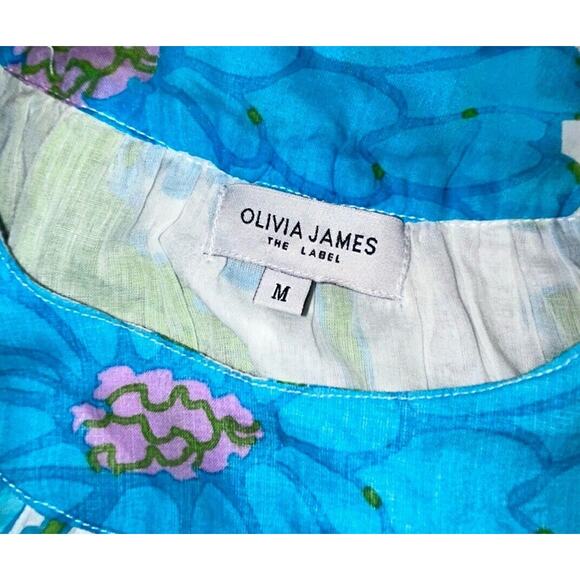 Olivia James The Label Anna Midi Dress Womens Medium Mod Floral Aqua Pockets - Picture 12 of 13